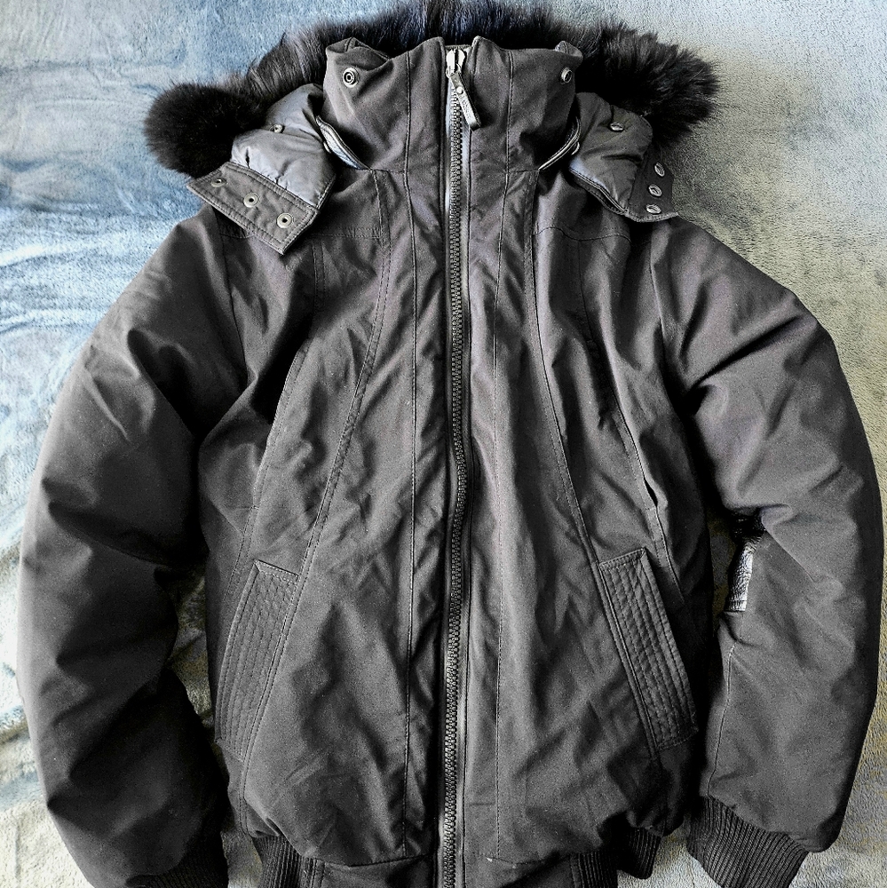 CMFR 🇨🇦 Men's Black Down Bomber Jacket with Leather Trim